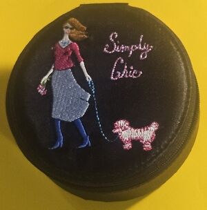 Simply Chic Black Embroidered Women's Travel Jewerly Case 4" Round w/Mirror